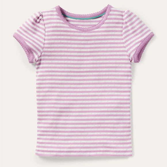 Mini Boden Short Sleeve Pointelle Top Sugared Lilac size 5-6Y - Picture 1 of 9